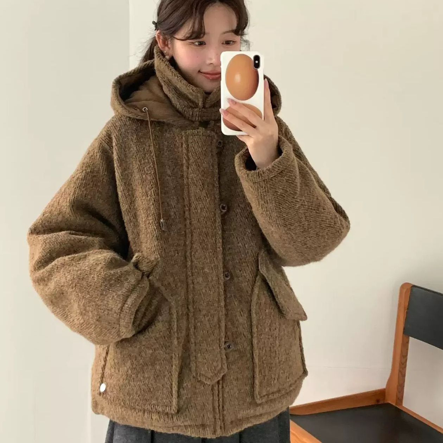 韩国代购休闲宽松连帽羽绒服