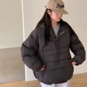 现韩国东大门代购 gabrielle2025秋冬百搭时尚 休闲纯色连帽羽绒服