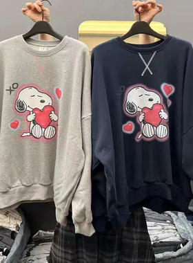 现韩国东大门代购CREDITO2025秋冬时尚减龄卡通爱心印花加绒卫衣