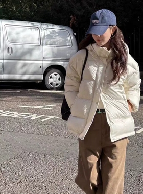 现韩国东大门代购VERGAMOT2025秋冬简约时尚纯色连帽面包羽绒服女