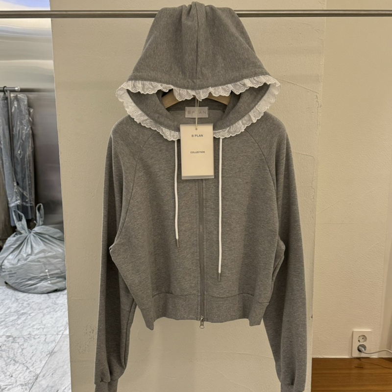 韩国代购秋季宽松棉百搭蕾丝卫衣