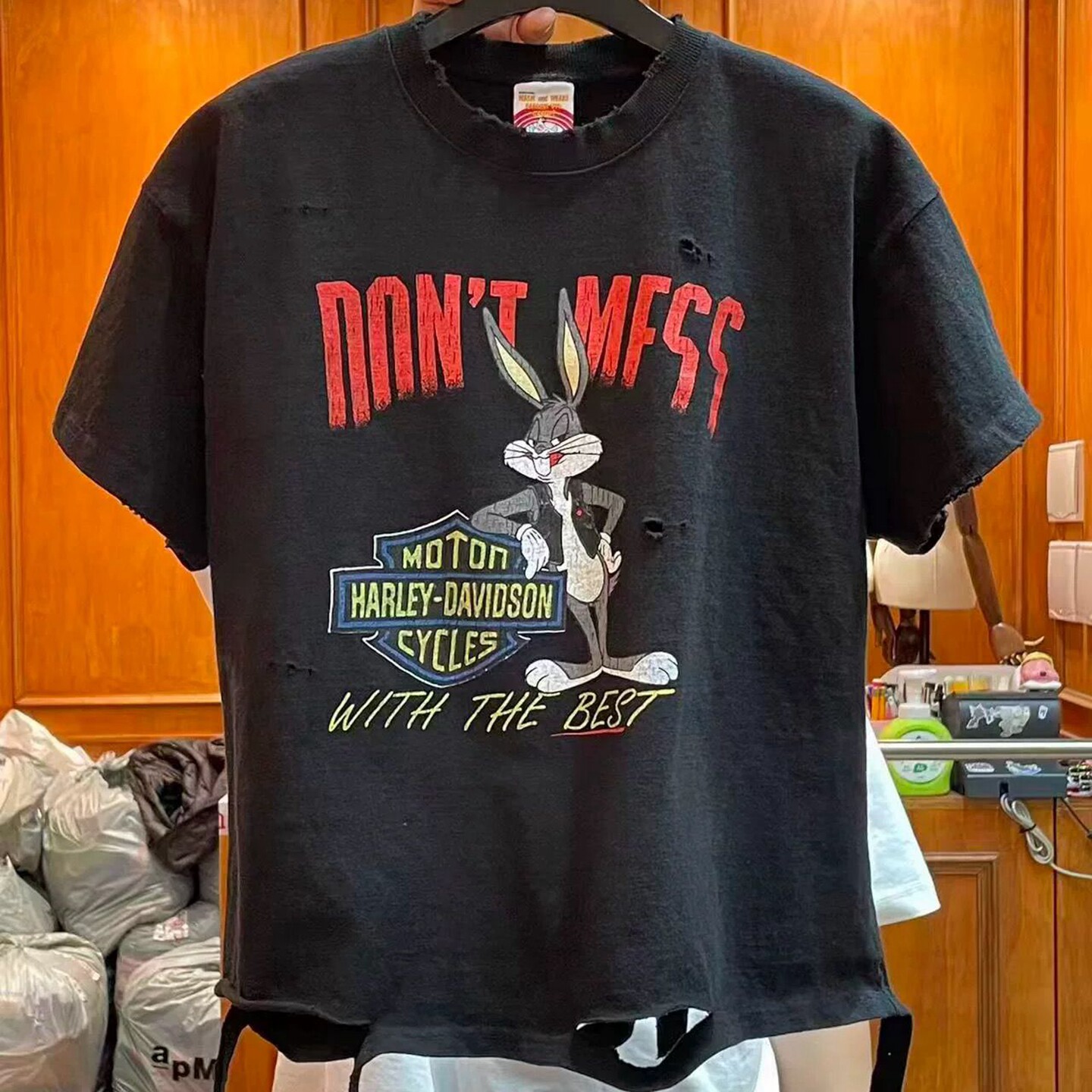 现韩国东大门代购Garment2026春夏时尚做旧破洞卡通印花短袖T恤女