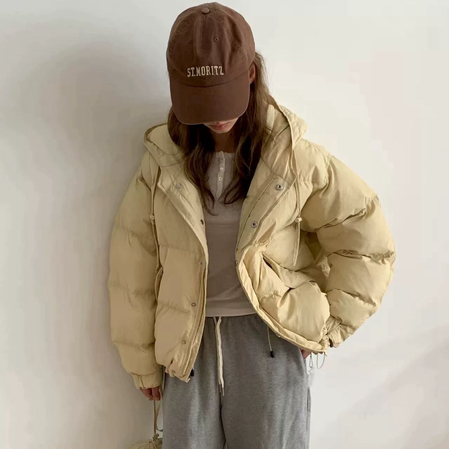 韩国代购时尚简约连帽保暖羽绒服