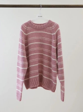 现韩国东大门代购ERUME2025秋冬简约休闲撞色条纹圆领针织衫毛衣