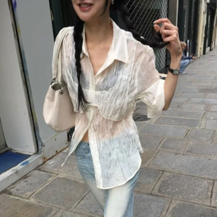 现韩国东大门代购breathe2026夏季洋气褶皱纹理叠搭背心短袖衬衫