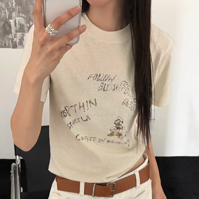 短袖时尚百搭韩国代购圆领T恤女