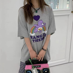 百搭宽松彩虹小熊印花短袖 款 T恤女 ROSIE2025夏季 现韩国东大门代购