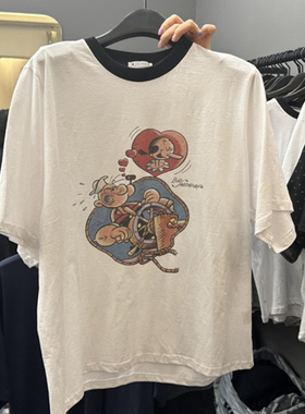 现韩国东大门代购女CREDITO2025春夏新款百搭卡通大力水手短袖T恤