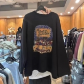 现韩国东大门代购 garment2025冬季 圆领做旧破洞字母印花加绒卫衣