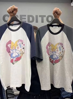 现韩国东大门代购CREDITO2025夏季简约休闲卡通爱丽丝印花短袖T恤