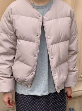 现韩国东大门代购self service2025秋冬款时尚简约纯色圆领羽绒服