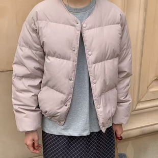 现韩国东大门代购self service2025秋冬款时尚简约纯色圆领羽绒服