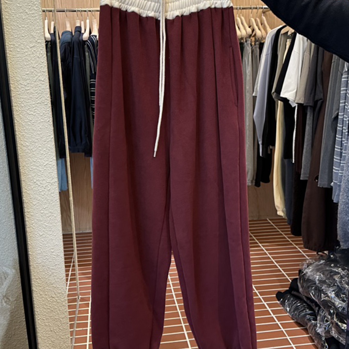 韩国代购百搭宽松拼色加绒休闲裤