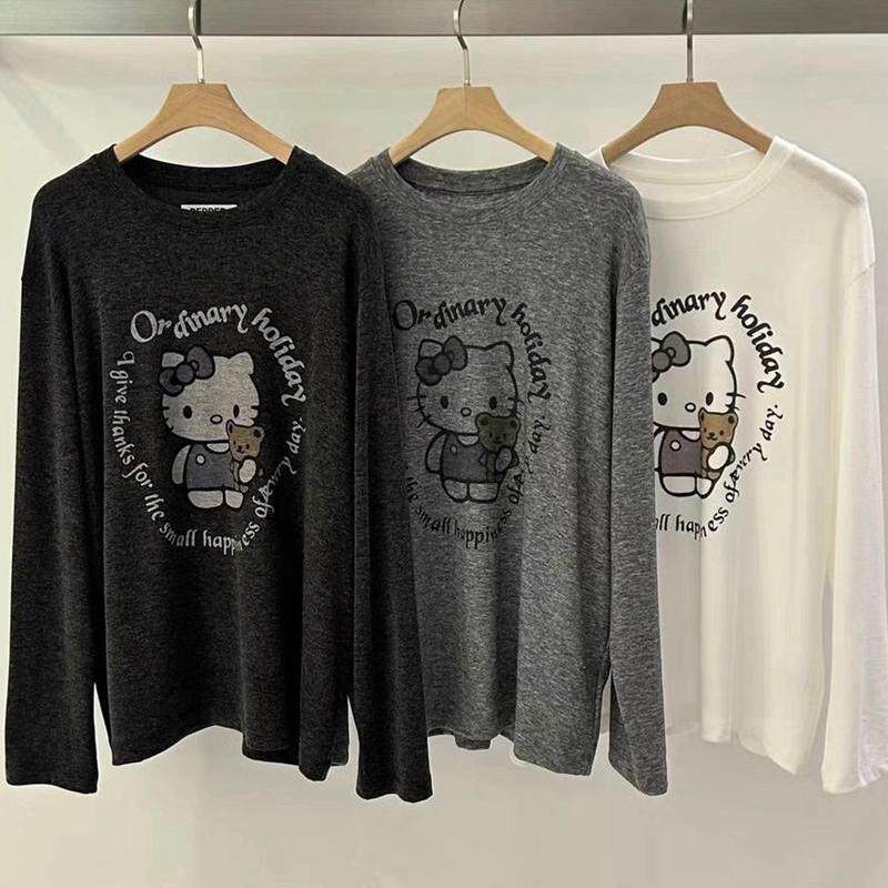 长袖通勤韩国代购印花棉女T恤