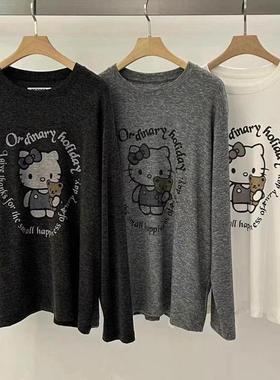 现韩国东大门代购PEPPER2025秋季款宽松百搭卡通猫咪印花长袖T恤