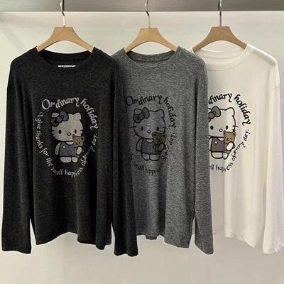 长袖通勤韩国代购印花棉女T恤