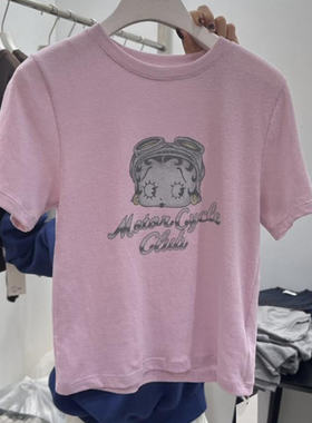 现韩国东大门代购女VISUAL SPACE2025春新款百搭贝蒂印花短袖T恤