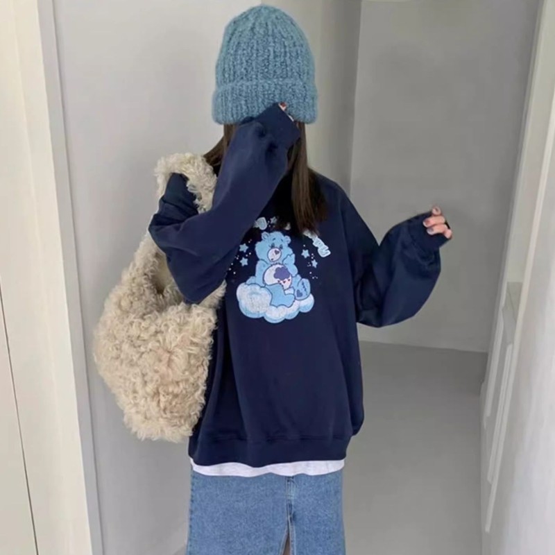 韩国代购加绒宽松棉百搭印花卫衣