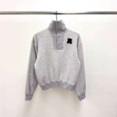 现韩国东大门代购 river2026春季 百搭休闲立领半系扣字母刺绣卫衣