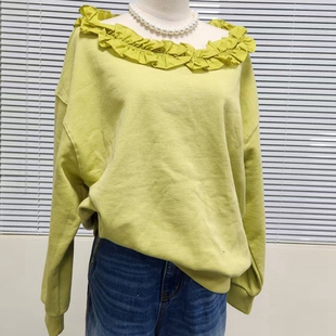 现韩国东大门代购bertha2025秋季款洋气花边领设计露肩宽松卫衣女