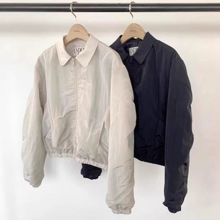 现韩国东大门代购UNDERSON2025秋季休闲百搭翻领褶皱短款夹克外套