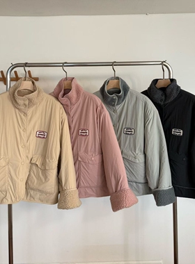 现韩国东大门代购A.P studio秋冬时尚洋气立领两面穿羊羔毛外套女