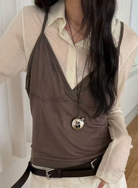 现韩国东大门代购atmosphere2026春季时尚百搭翻领T恤吊带两件套