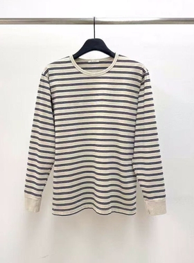 现韩国东大门代购女water river2026春季休闲宽松圆领撞色条纹T恤