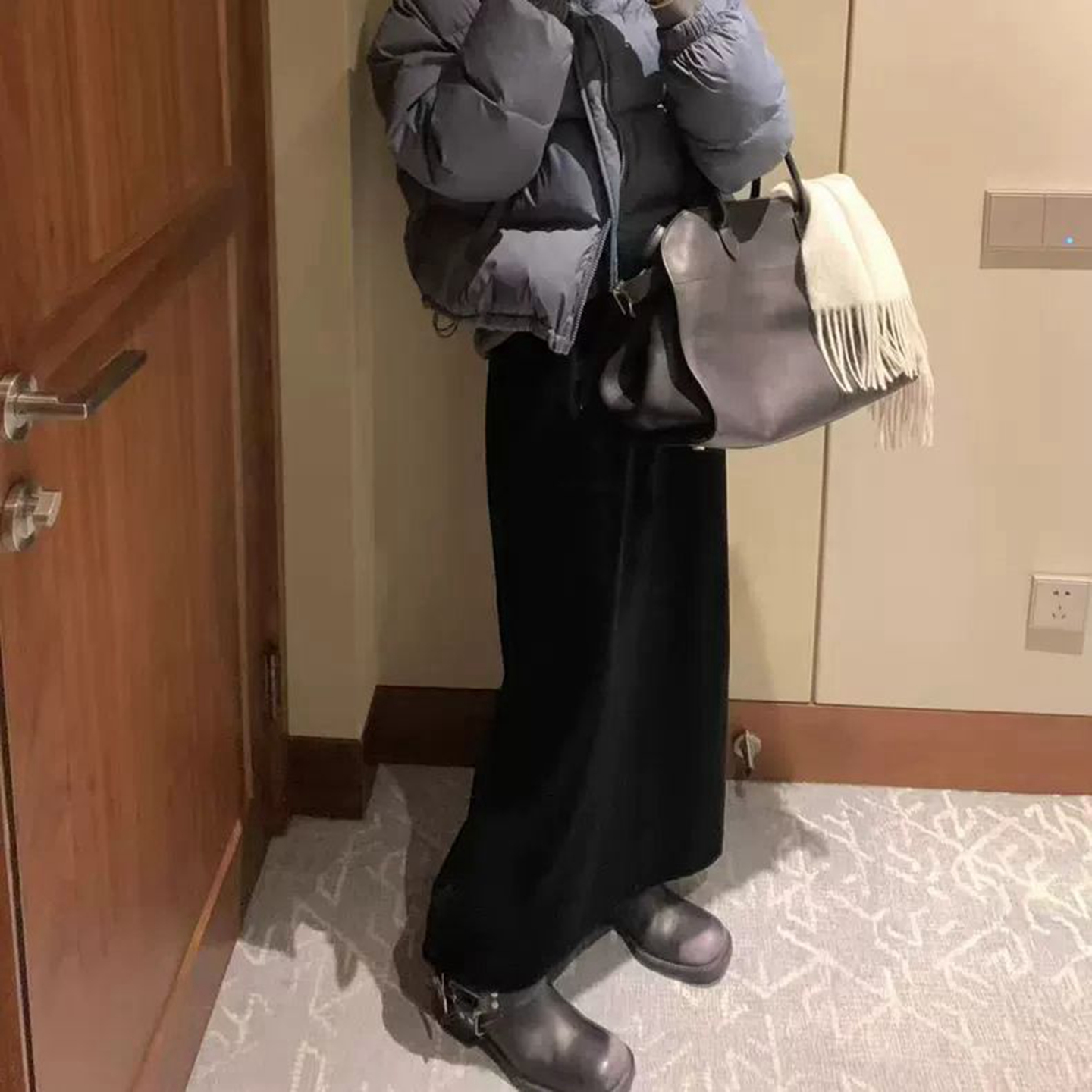 韩国代购中长款抽绳直筒半身裙