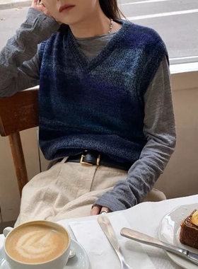 现韩国东大门代购lerobe2025秋冬洋气时尚叠穿V领百搭针织马甲女