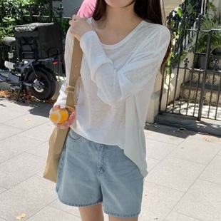 现韩国东大门代购approach2026春百搭松弛感交叉后背透气长袖T恤