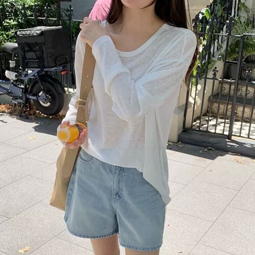 长袖简约时尚韩国代购轻薄T恤女