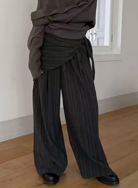 现韩国东大门代购atmosphere2026春气质百搭竖条纹屁帘阔腿休闲裤