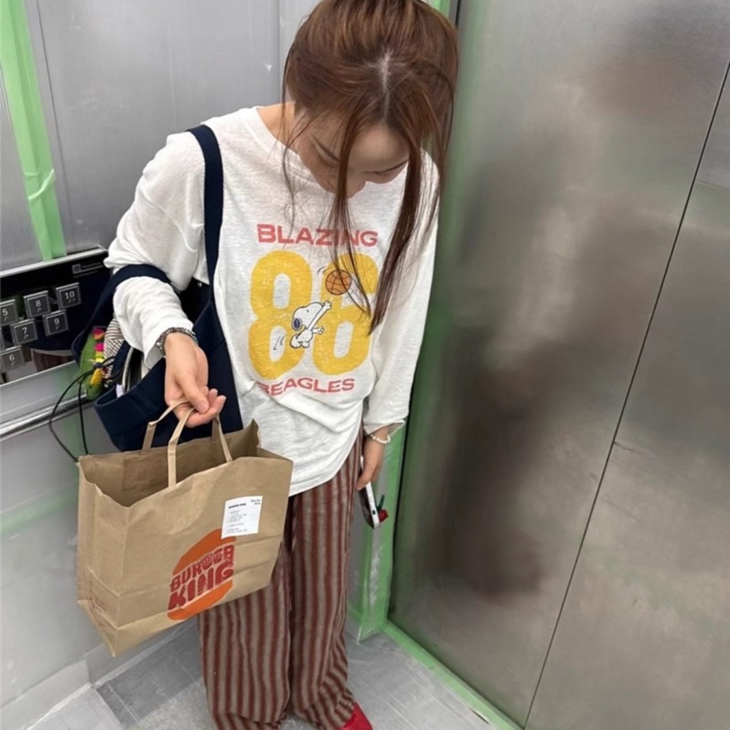 韩国代购百搭数字圆领长袖T恤女