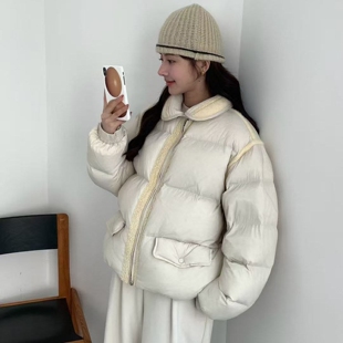 现韩国东大门代购egg2025冬季新款简约百搭翻领拼色边鹅绒羽绒服