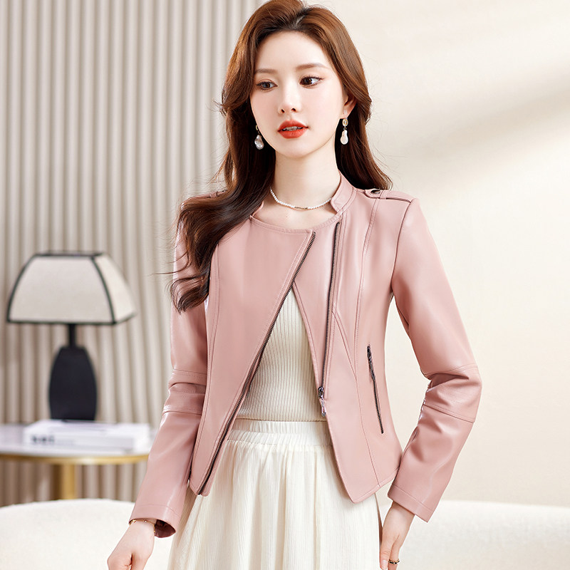 海宁皮外套女绵羊皮短款大码修身韩版百搭显瘦女士皮夹克机车皮衣