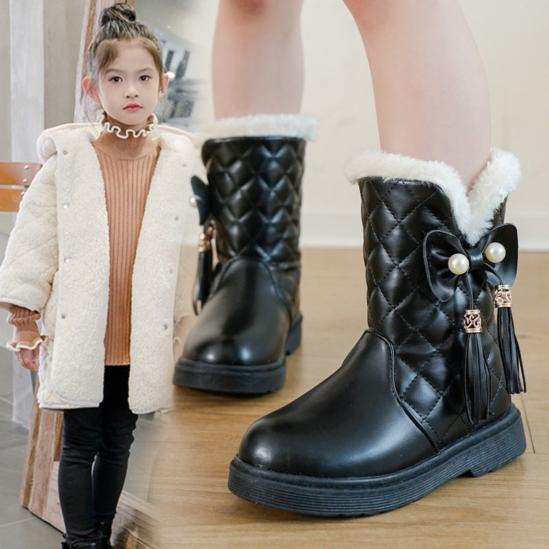 儿童雪地靴女童靴子2025新款冬季加绒保暖中筒靴中大童女孩大棉靴