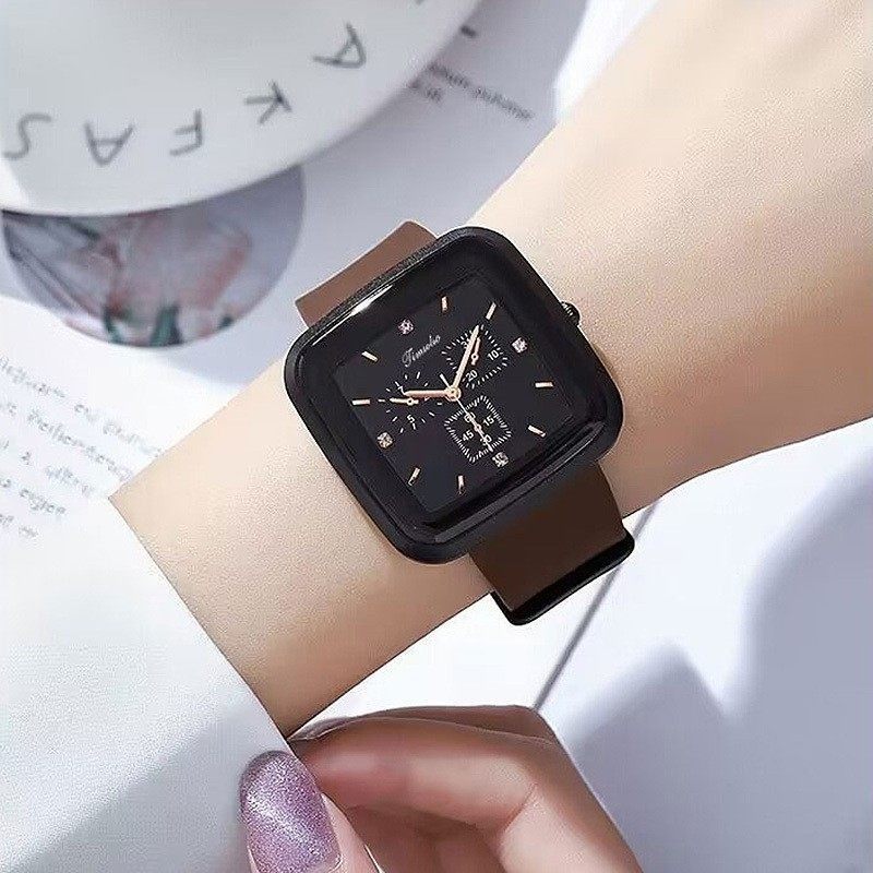 高颜值方形手表女高级感冷淡风轻奢简约小众设计学生考试石英表