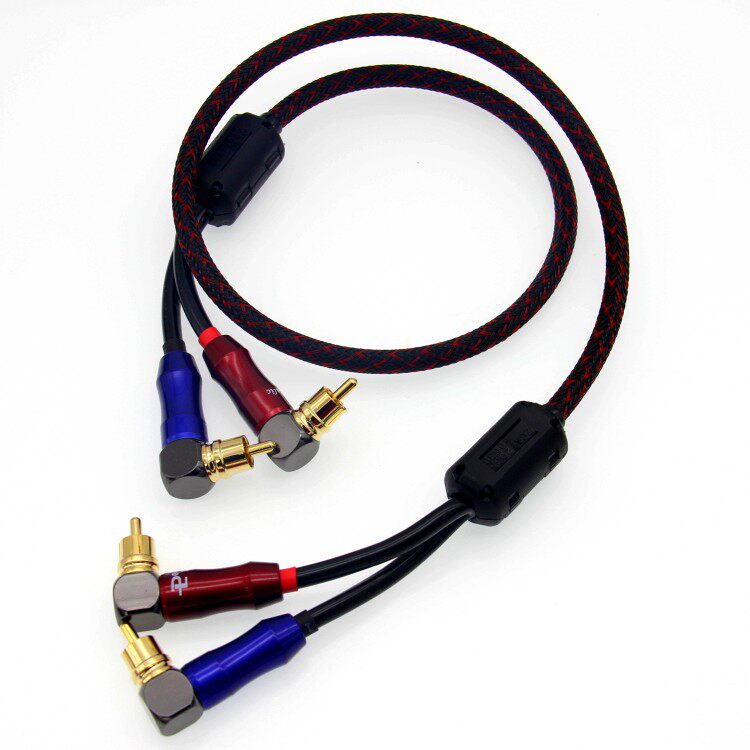 纯铜功放双弯头音频线 L型 双莲花音频信号线 90度 直角RCA插头