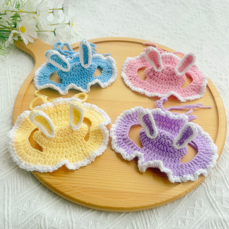 25夏款宠物变装帽子猫咪搞怪耳朵头套手工编织外出遮阳帽狗狗头饰