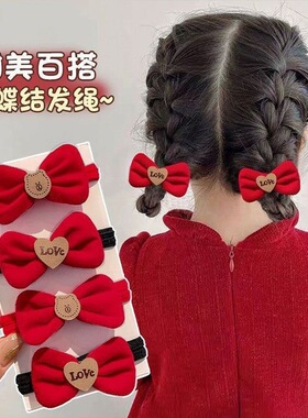 T979新年红色丝绒蝴蝶结发圈女不伤发毛绒头绳高弹力橡皮筋儿童发