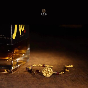 千年古董珠石榴石老黄金足金原创设计感轻奢复古手链项链两用款