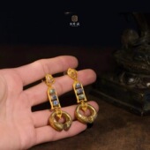 公元 4世纪青铜包金对诀孤品古董老琉璃珠耳环耳钉饰品女款 收藏级