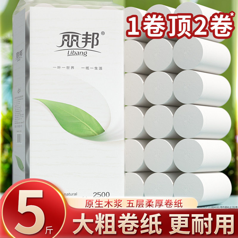 丽邦卫生纸卷纸5斤18卷家用家庭装大卷纸巾妇婴纸厕纸无芯卷筒纸