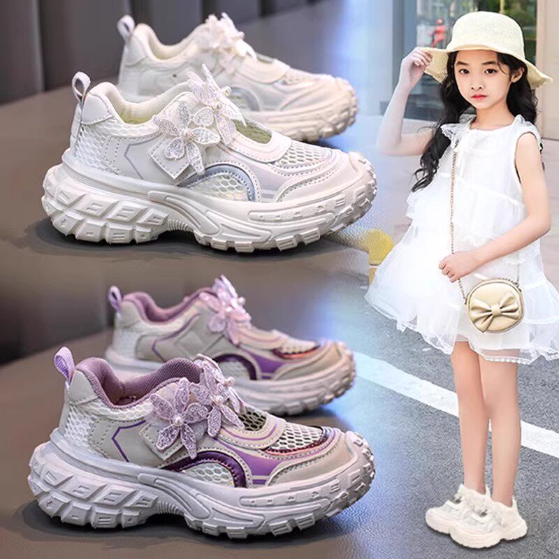 法国FADKARAN女童运动凉鞋夏季2025新款儿童镂空公主鞋单网小白鞋