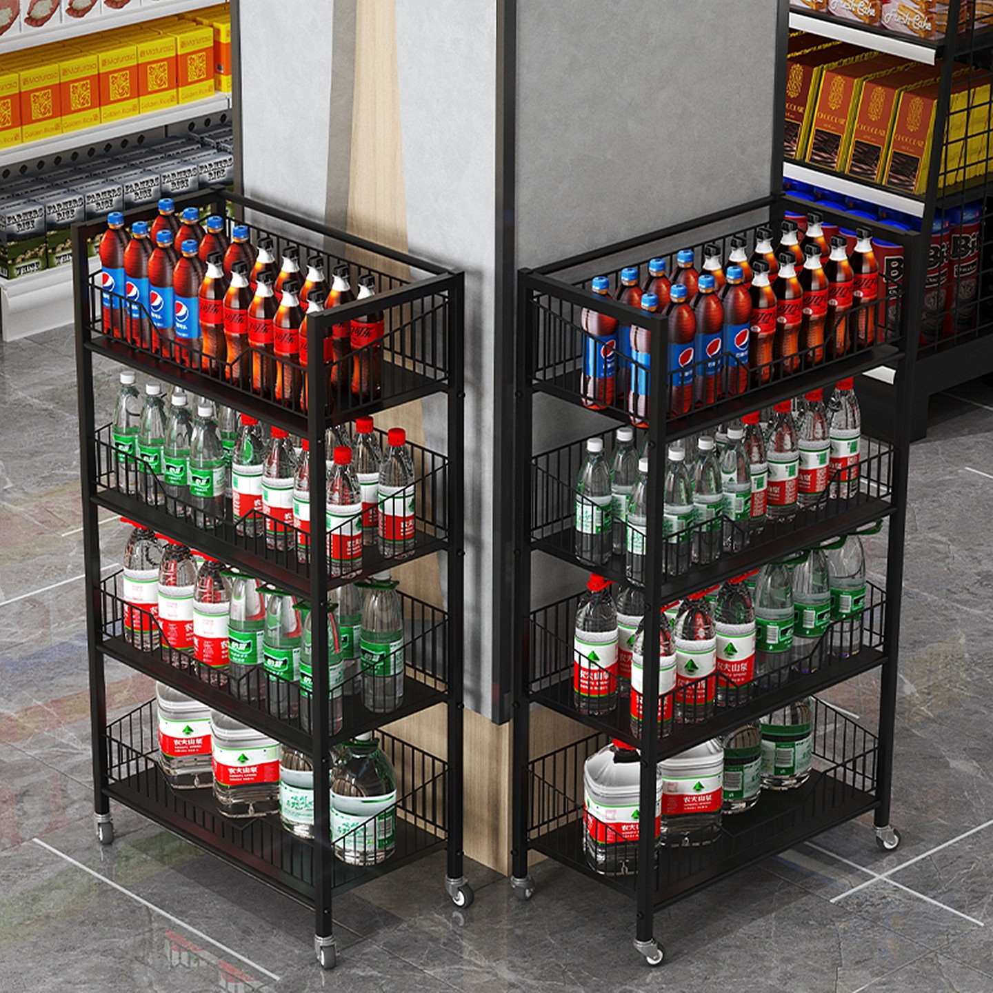 超市货架展示架便利店零食货架超市饮料展示架小型柜台货架可移动