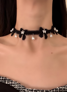 HEY TAO甜酷黑色蝴蝶结蕾丝choker项链女款小众纯欲气质颈链配饰