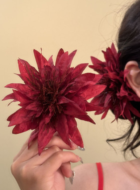 HEY TAO超仙红色海葵花朵发夹女夏日海边度假拍照氛围感边夹发饰