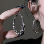 HEY TAO时髦银色闪钻大圈圈耳环女耳钉轻奢高级感个性 耳圈耳饰品