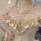 HEY TAO小香赫本风山茶花珍珠项链长款 高级感锁骨链礼服颈链配饰